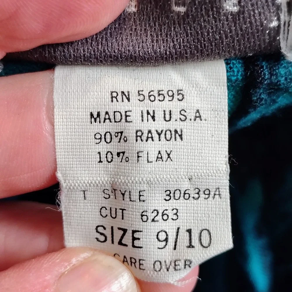 Melrose Womens SZ 7/8 9/10 Two Piece Set Teal Black  Rayon Linen Vintage